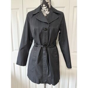 Relativity Black Trench Coat Women S Belted Button Front Lined Classic Jacket